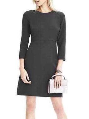 Banana Republic Black Long-Sleeve Scallop Dress